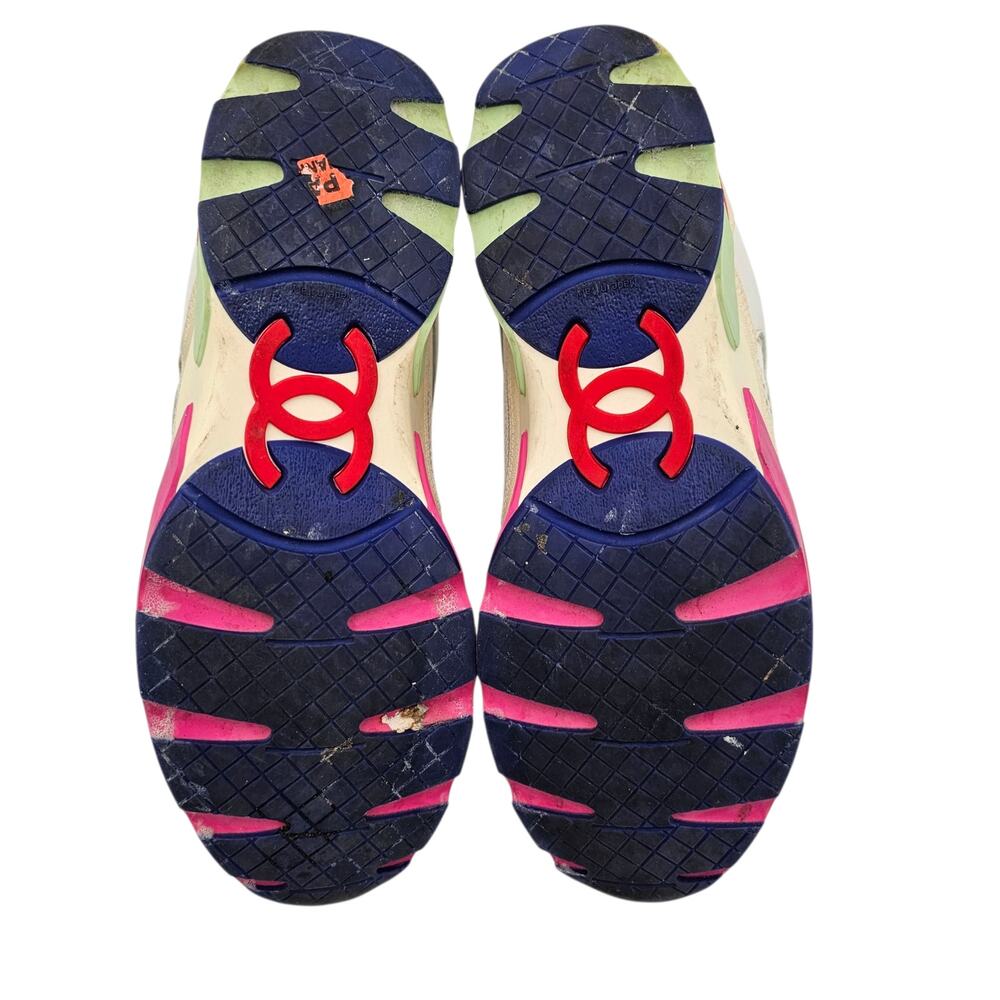 Chanel 16C CC Sneakers Cream Pink Green Suede Low Lace Up Size 38.5 US 7.5 8 - Picture 10 of 11